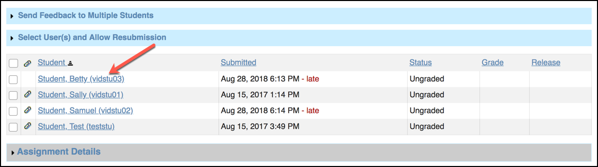 Select student name