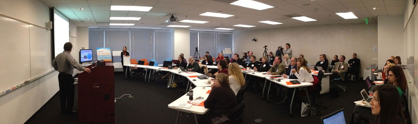 GSEP professors in a classroom share their knowledge with peers at a Technology & Learning Faculty Conference at the West Los Angeles graduate campus.